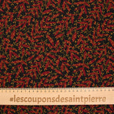 Mousseline imprimée feuilles rouge et ocre fond noir