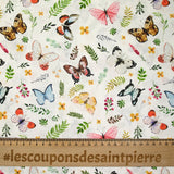 Cotton printed multicolored butterflies white background