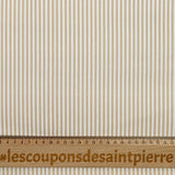 Piqué de coton imprimé rayé beige fond blanc
