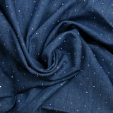 Chambray de coton orné de strass fond bleu moyen
