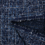 Tweed de polyester blanc et bleu ciel fond bleu marine