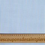 Piqué de coton imprimé rayé bleu fond blanc