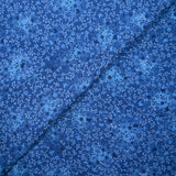 Popeline de coton imprimée jardin fleuri fond bleu cobalt