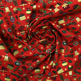 Cotton printed and golden accessories red background