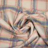 Brushed wool blend with ecru, pink, turquoise and yellow checks