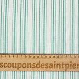 Voile de coton tissé-teint rayé vert fond blanc