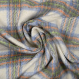 Brushed wool blend in ecru, blue, gray, orange and green checks