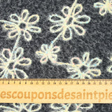 Lainage bouclette fantaisie florale multicolore fond gris bleuté