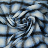 Lainage polyester brossé à carreaux bleu myosotis et noir