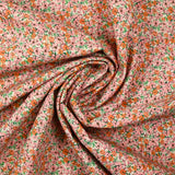 Polyester imprimé fleur rose et orange fond écru