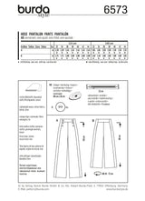 Patron n ° 6573 BURDA: Pants