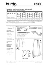 Patrón N ° 6980: Culotte falda