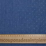 Chambray de coton orné de strass fond bleu moyen