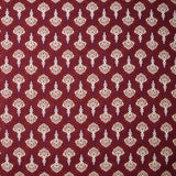 Algodón indio estampado Vamika adornos blancos fondo rojo amaranto