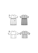 A : entoilage, galon dentelle 2,5, bouton B : Entoilage, bouton, bordure ajourée 1cm