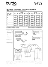 Patrón N ° 9432: pijama, ropa de noche