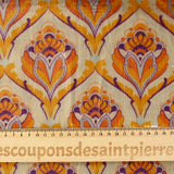 Velours de polyester Lurex imprimé tapisserie orange fond jaune beurre