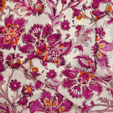 Voile de viscose imprimé fleurs baroque rose fond écru