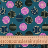 Cotton poplin printed with festive balls and golden flashes on a duck background