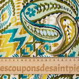 Double gaze matelassée double face ikat et cachemire vert et ocre au mètre