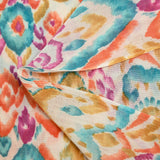 Polycotton Print Voile Blue Art, Brown and Orange Broken White Background