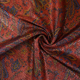 Jacquard de poliéster lamé cachemir amarillo y azul fondo rojo claro
