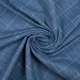 Coton tissé teint carreaux trait blanc fond bleu chiné