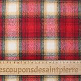 Laine mélangée carreaux gris, beige et blanc fond rouge