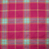 Woven cotton dyed gold lurex check pink background