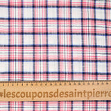 Viscose tissée teint carreaux rouge, noir et bleu fond blanc