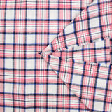 Viscose tissée teint carreaux rouge, noir et bleu fond blanc