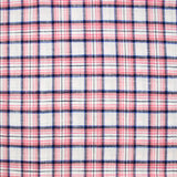 Viscose tissée teint carreaux rouge, noir et bleu fond blanc