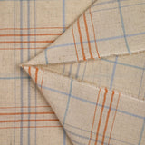 Coton tissé teint carreaux ciel et marron fond beige chiné