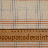 Coton tissé teint carreaux ciel et marron fond beige chiné