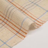 Coton tissé teint carreaux ciel et marron fond beige chiné