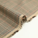 Tissu tailleur laine mélangée à carreaux chocolat fond beige