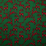 Franela de algodón estampado tartán ciervo rojo sobre fondo verde hierba