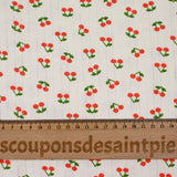 Pointelle cotton jersey cherry print off-white background