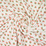 Pointelle cotton jersey cherry print off-white background