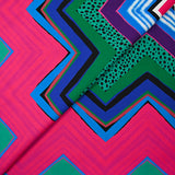 Retro pink and blue chevron printed cotton poplin
