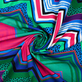 Retro pink and blue chevron printed cotton poplin