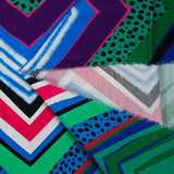 Retro pink and blue chevron printed cotton poplin