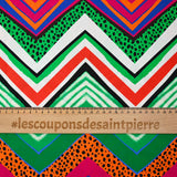 Retro green and orange chevron printed cotton poplin