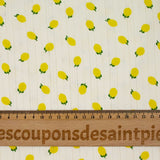 Jersey pointelle coton imprimé citron fond blanc cassé