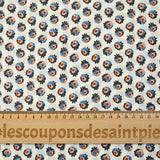 Popeline de coton imprimée fleur bleue fond blanc