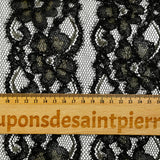Puntilla de poliéster con bandas florales doradas bordadas en lurex negro