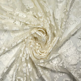Velours de viscose dévoré sur maille fleurs écrues
