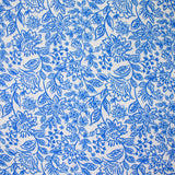 Double gaze imprimée fleurs bleue fond écru