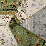 Paisley printed viscose satin in ecru and khaki square
