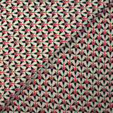 Crêpe viscose imprimé graphique rouge fond blanc cassé